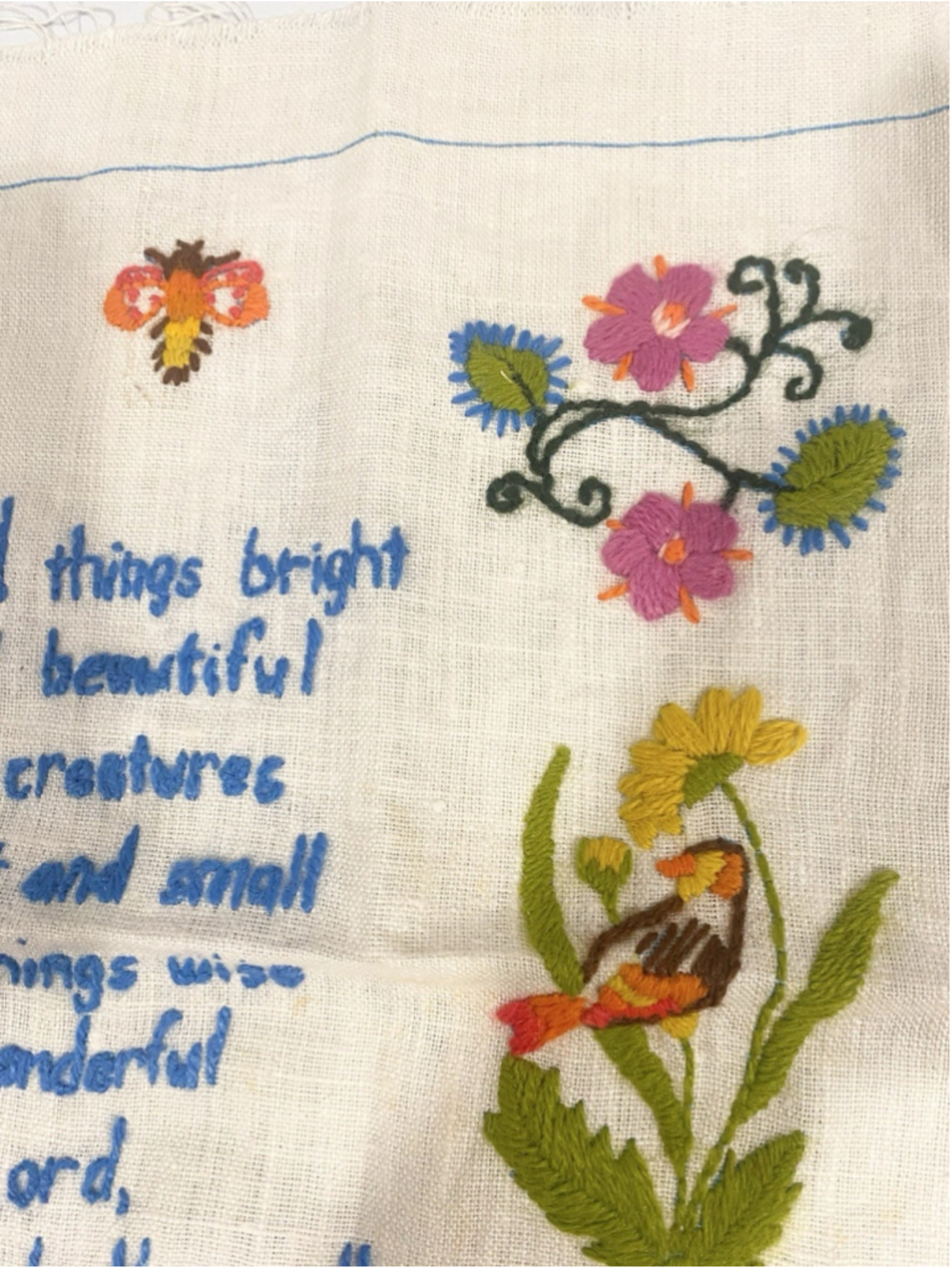 Vintage Hand Embroidered All Things Bright and Beautiful Christian Needlework - Picture 6 of 8